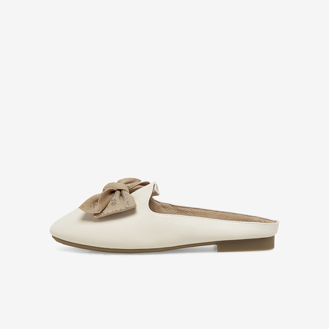 百思图2023夏季新款商场同款时尚蝴蝶结穆勒鞋方跟女拖鞋RO329BH3