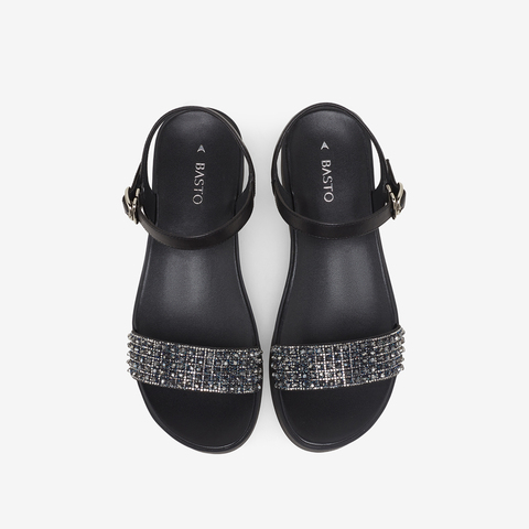 百思图2023夏季新款商场同款时髦闪钻一字带厚底女凉鞋RM218BL3
