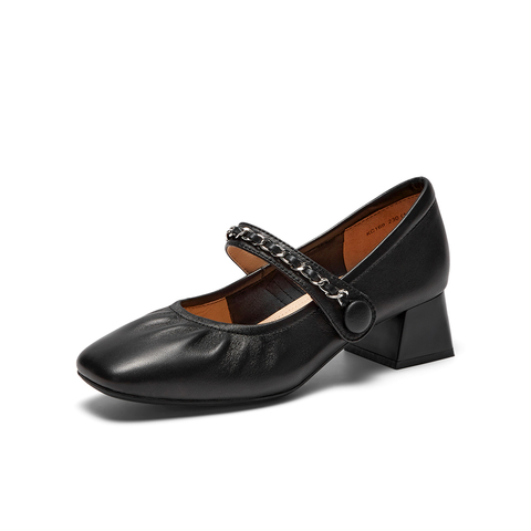 百思图2023秋季新款商场同时髦法式玛丽珍鞋粗跟女单鞋KC169CQ3