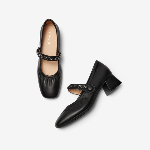 百思图2023秋季新款商场同时髦法式玛丽珍鞋粗跟女单鞋KC169CQ3