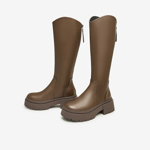 百思图2023冬季新款商场同款时髦街头骑士靴粗跟女长靴MDC21DG3