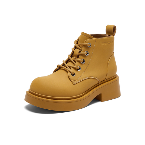 百思图2023冬季新款商场同款时尚休闲马丁靴粗跟女短靴WD361DD3