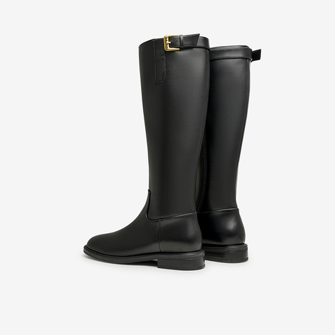 百思图2023冬季新款商场同款时尚简约骑士靴粗跟女长靴AX205DG3