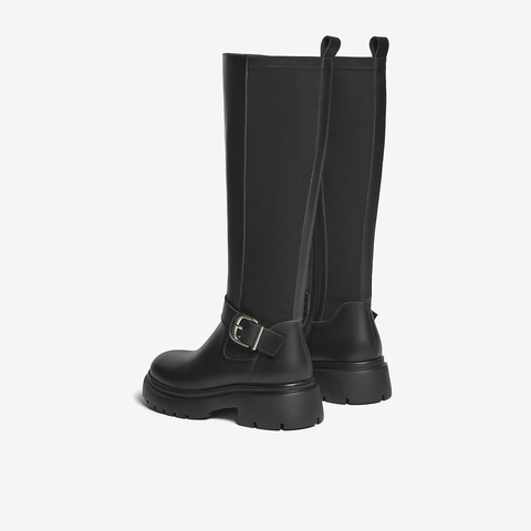 百思图2023冬季新款商场同款时髦街拍骑士靴粗跟女长靴AX611DG3