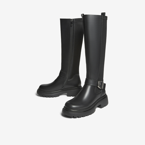 百思图2023冬季新款商场同款时髦街拍骑士靴粗跟女长靴AX611DG3