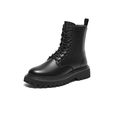 百思图2023冬季新款商场同款时尚简约马丁靴粗跟男短靴G3510DD3