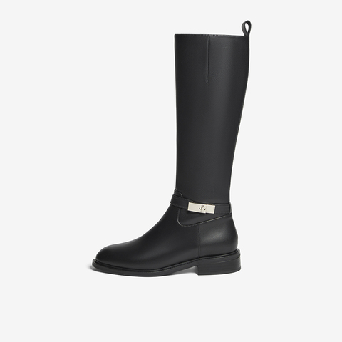 百思图2023冬季新款时髦简约休闲骑士靴粗跟女长靴AX286DG3