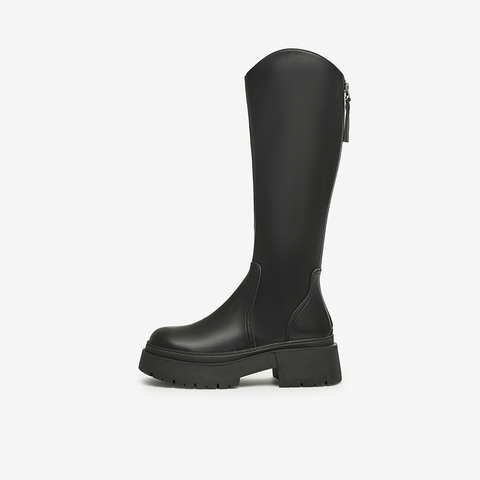 百思图2023冬季新款商场同款时髦街头骑士靴粗跟女长靴MDC21DG3