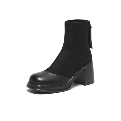 百思图2023冬季新款商场同款时尚潮流弹力靴高跟女短靴MD518DD3