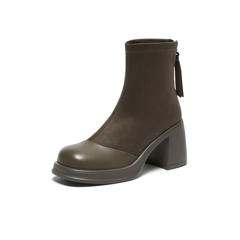 百思图2023冬季新款商场同款时尚潮流弹力靴高跟女短靴MD518DD3
