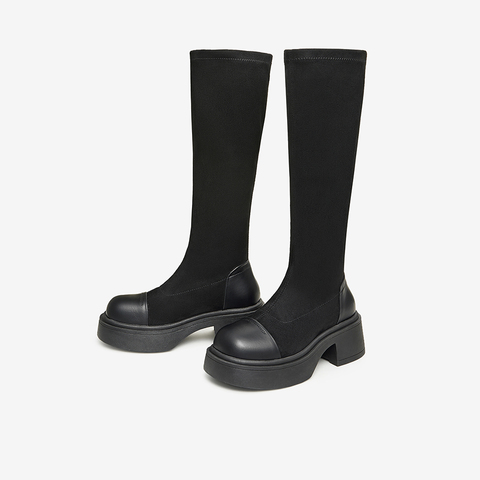 百思图2023冬季新款商场同款时髦简约骑士靴粗跟女长靴ND128DG3