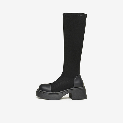 百思图2023冬季新款商场同款时髦简约骑士靴粗跟女长靴ND128DG3