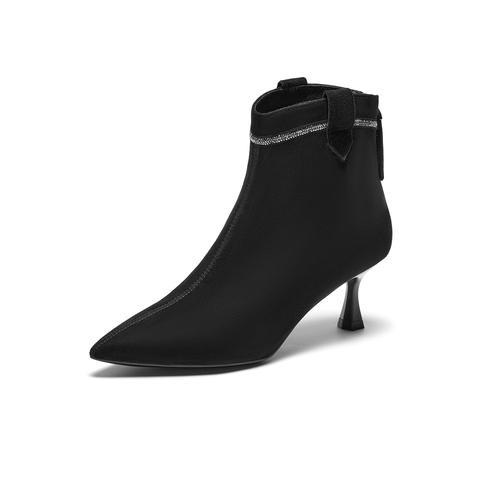 百思图2023冬季新款商场同款时髦简约时装靴细跟女短靴RRJ7CDD3