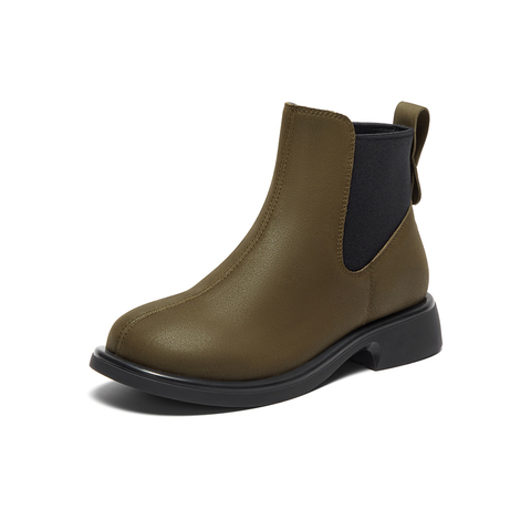 百思图2023冬季新款商场同款时尚简约时装靴粗跟女短靴TQ441DD3