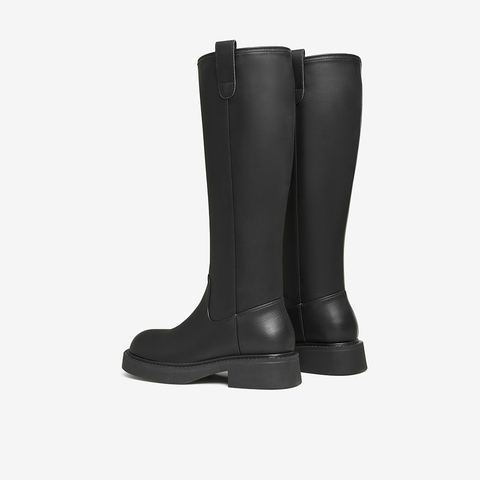 百思图2023冬季新款时髦简约街头骑士靴粗跟圆头女长靴MD236DG3