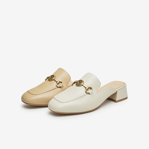 百思图2024夏季新款商场同款时尚金属扣穆勒拖粗跟女拖鞋KB518BH4