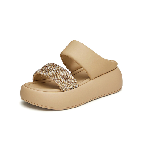 百思图2024夏季新款商场同款时髦闪钻休闲厚底女拖鞋UCL03BT4