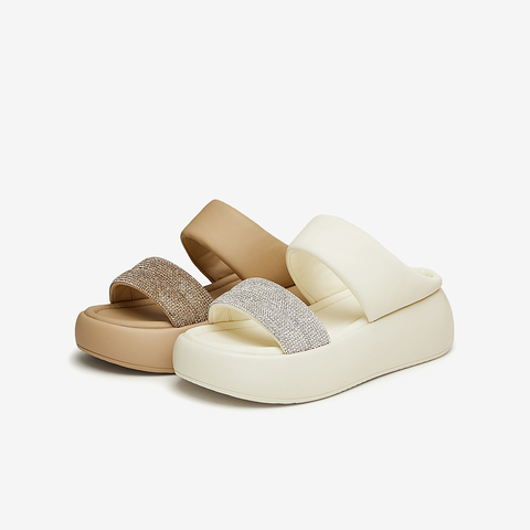 百思图2024夏季新款商场同款时髦闪钻休闲厚底女拖鞋UCL03BT4