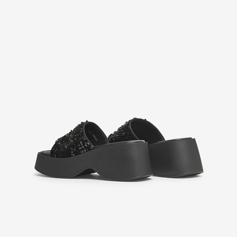 百思图2024夏季新款时髦简约一字拖粗高跟女拖鞋W2021BT4