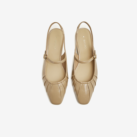 百思图2024夏季新款商场同款简约休闲粗跟尖头后空女凉鞋TSQ09BH4