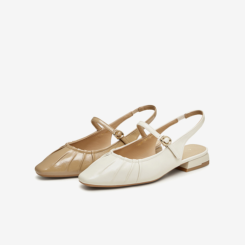 百思图2024夏季新款商场同款简约休闲粗跟尖头后空女凉鞋TSQ09BH4