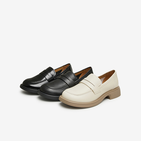 百思图2024春季新款商场同款简约休闲乐福鞋粗跟女单鞋TQ422AA4