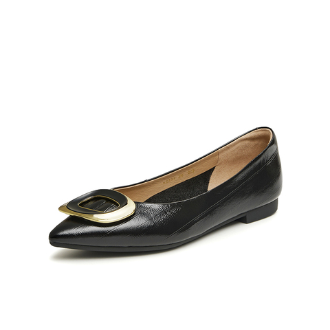 百思图2024春季新款时髦简约金属扣尖头浅口女单鞋RGR85AQ4