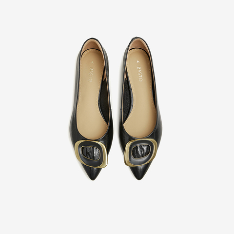 百思图2024春季新款时髦简约金属扣尖头浅口女单鞋RGR85AQ4