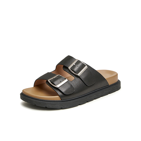 百思图2024夏季新款时尚简约休闲运动一字拖平跟女拖鞋Y4226BT4