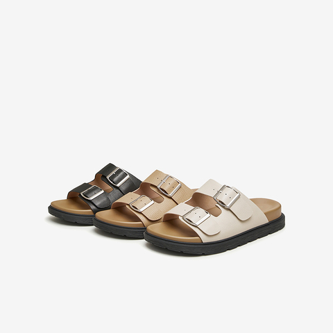 百思图2024夏季新款时尚简约休闲运动一字拖平跟女拖鞋Y4226BT4