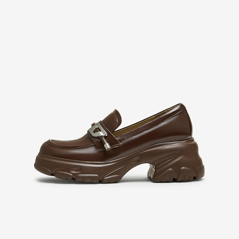 百思图2024秋季新款商场同款时髦学院乐福鞋粗跟女单鞋A2767CA4