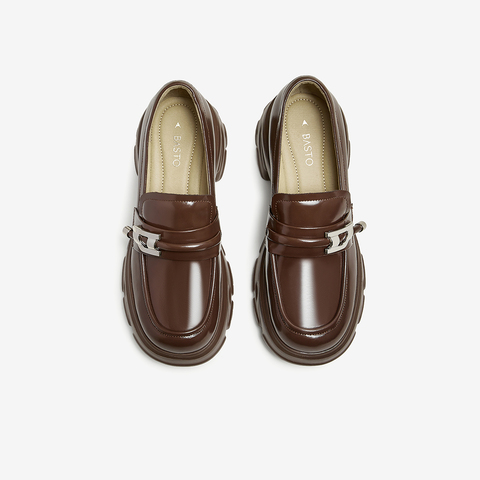 百思图2024秋季新款商场同款时髦学院乐福鞋粗跟女单鞋A2767CA4