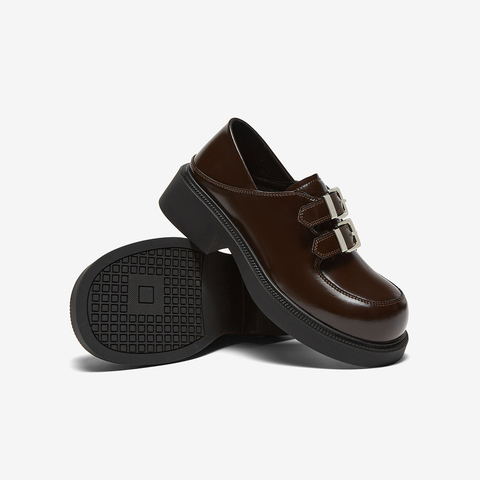 百思图2024秋季新款商场同款时髦学院风乐福鞋粗跟女单鞋BG556CA4