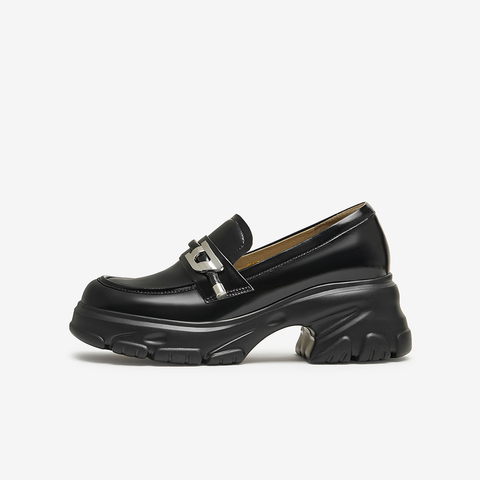 百思图2024秋季新款商场同款时髦学院乐福鞋粗跟女单鞋A2767CA4