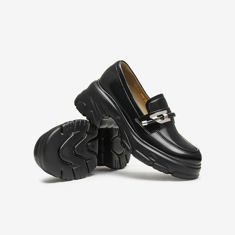 百思图2024秋季新款商场同款时髦学院乐福鞋粗跟女单鞋A2767CA4