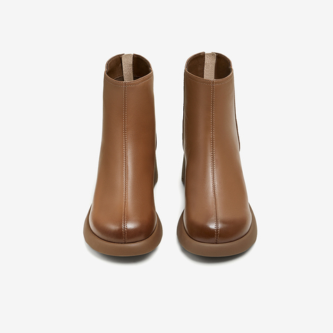 百思图2024冬季新款商场同款简约通勤时装靴粗跟女短靴BD701DD4