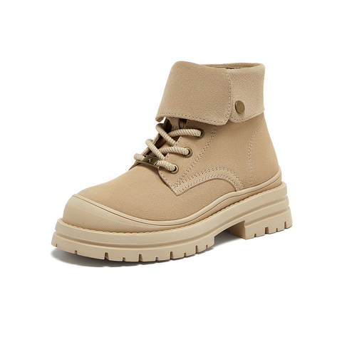 百思图2024冬季新款商场同款户外运动工装靴粗跟女短靴I2706DD4