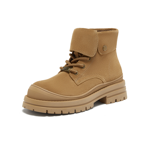 百思图2024冬季新款商场同款户外运动工装靴粗跟女短靴I2706DD4