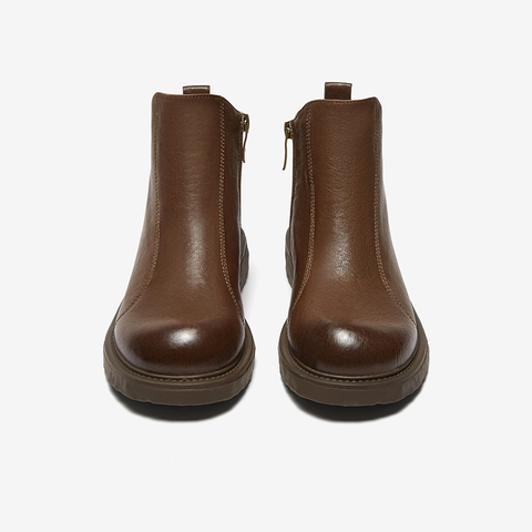 百思图2024冬季新款商场同款简约通勤休闲靴粗跟女短靴C3107DD4