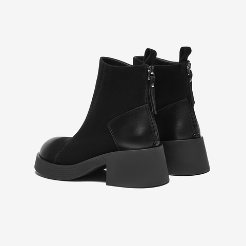 百思图2024冬季新款商场同款简约通勤时装靴粗跟女短靴U6588DD4