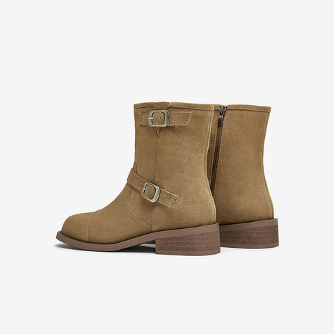 百思图2024冬季新款商场同款复古牛仔靴粗跟女中靴A7272DZ4