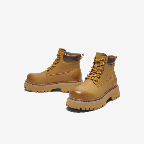 百思图2024冬季新款商场同款时尚户外工装靴粗跟女短靴BZ013DD4