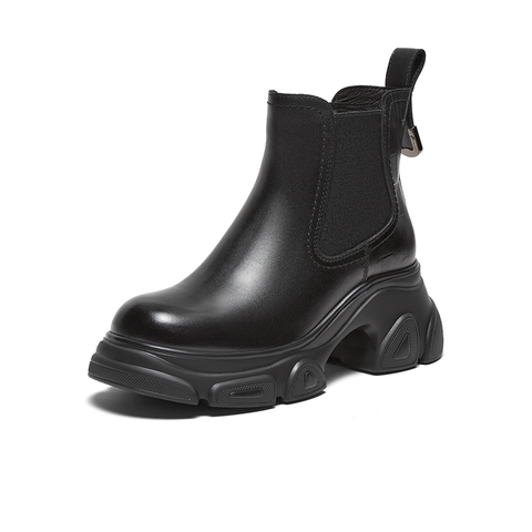 百思图2024冬季新款商场同款时尚街头烟筒靴粗跟女短靴A6351DD4