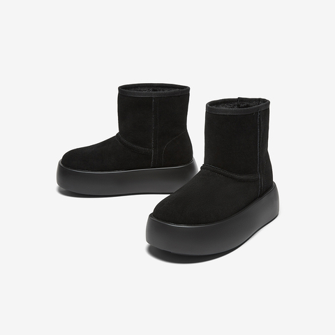 百思图2024冬季新款商场同款时尚休闲雪地靴厚底女短靴E1251DD4