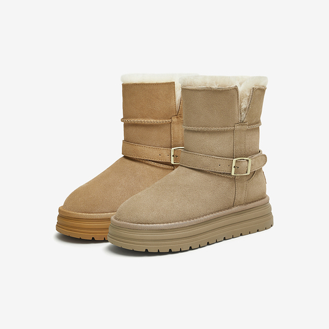 百思图2024冬季新款商场同款户外休闲雪地靴厚底女短靴J7857DD4