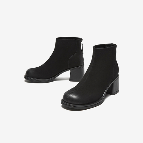 百思图2024冬季新款商场同款简约潮流时装靴粗高跟女短靴BF521DD4