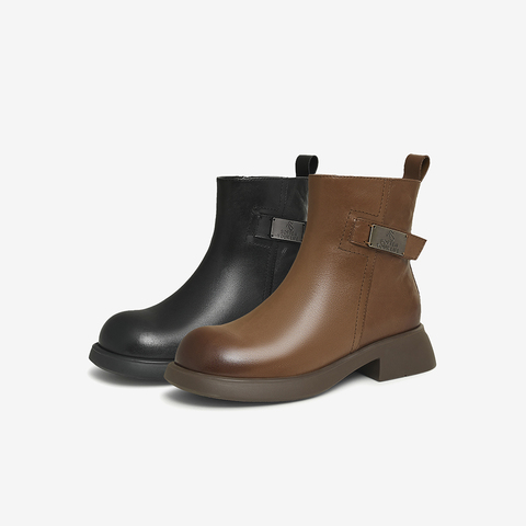 百思图2024冬季新款商场同款简约通勤休闲靴粗跟女短靴A5625DD4