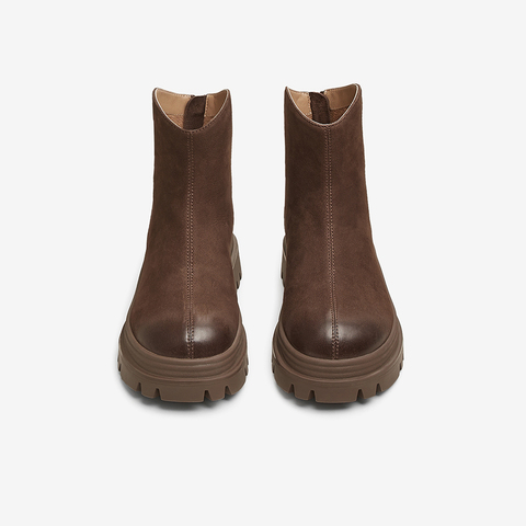 百思图2024冬季新款商场同款时髦通勤时装靴粗跟女短靴ULU05DD4