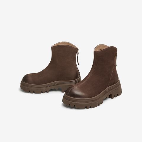 百思图2024冬季新款商场同款时髦通勤时装靴粗跟女短靴ULU05DD4