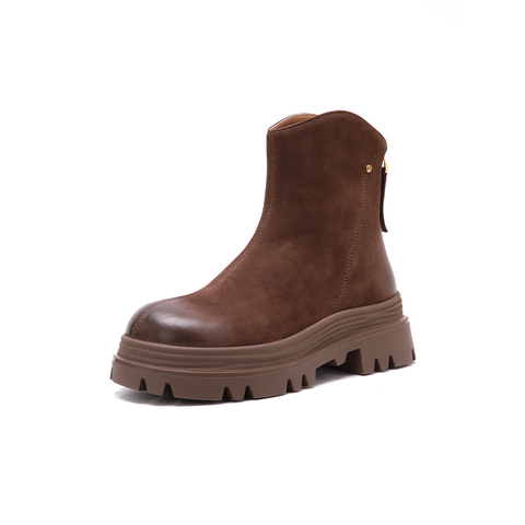 百思图2024冬季新款商场同款时髦通勤时装靴粗跟女短靴ULU05DD4